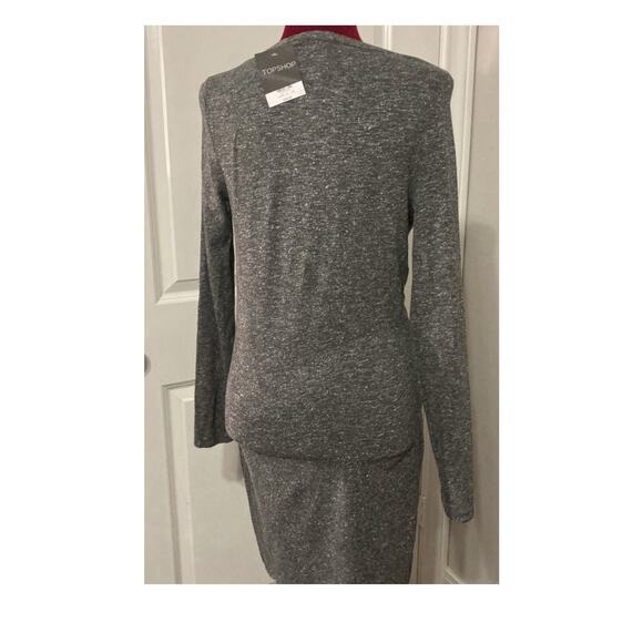 NWT Topshop Knot Front Mini Dress Gray L/S Size 8 - Picture 5 of 11